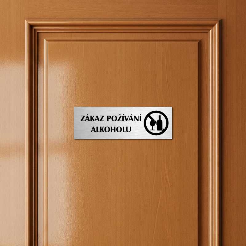 Zákaz alkoholu, 240x79mm, stříbrná popiska s ozdobou uprostřed